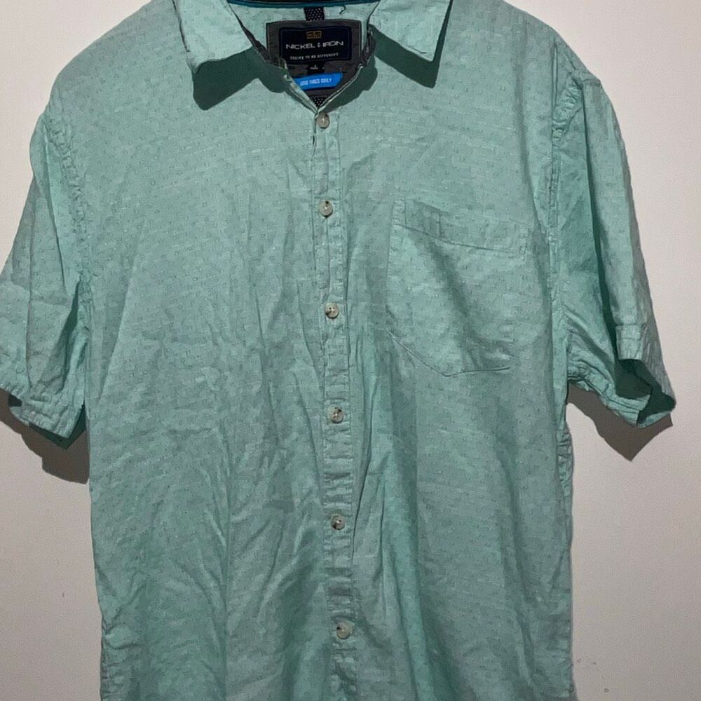 Nickel & Iron Men's Teal Textured 100% Cotton Short Sleeve Button Up Shirt Large - Picture 3 of 9
